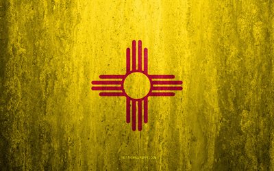 Flag of New Mexico, 4k, stone background, American state, grunge flag, New Mexico flag, USA, grunge art, New Mexico, flags of US states