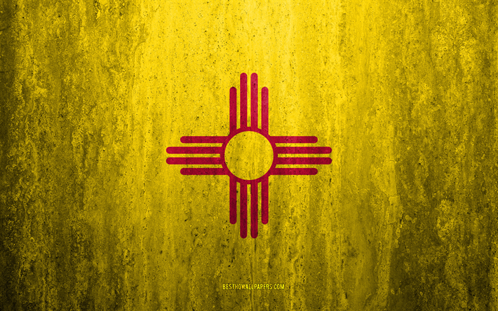 Flag of New Mexico, 4k, stone background, American state, grunge flag, New Mexico flag, USA, grunge art, New Mexico, flags of US states