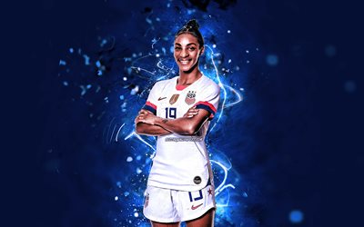 Crystal Dunn, white uniform, USA National Team, soccer, abstract art, Crystal Alyssia Dunn, female soccer, footballers, neon lights, American football team
