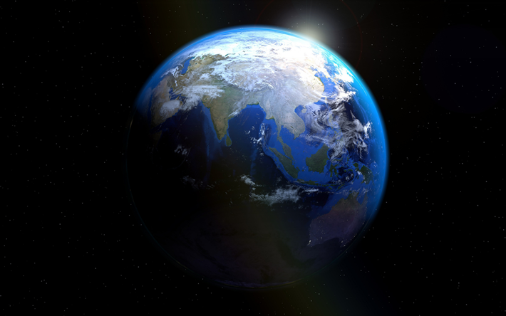 Terra, pianeta, vista dallo spazio, di giorno di notte, Eurasia, Australia, Oceano Indiano, il Sistema Solare, il nostro pianeta