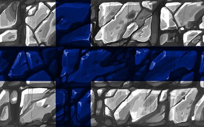 Finska flaggan, brickwall, 4k, Europeiska l&#228;nder, nationella symboler, Flagga Finland, kreativa, Finland, Europa, Finland 3D-flagga