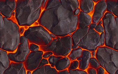 piedra de lava textura, close-up, lava ardiente lava con piedras de color rojo-caliente lava, piedra fondos, lava