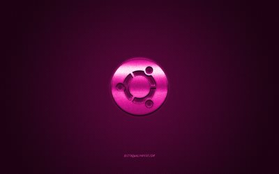 Ubuntu logo, pink shiny logo, Ubuntu metal emblem, wallpaper for Ubuntu, Linux, pink carbon fiber texture, Ubuntu, brands, creative art