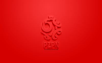 Puolan jalkapallomaajoukkue, luova 3D logo, punainen tausta, 3d-tunnus, Puola, Euroopassa, UEFA, 3d art, jalkapallo, Puola tyylik&#228;s 3d logo