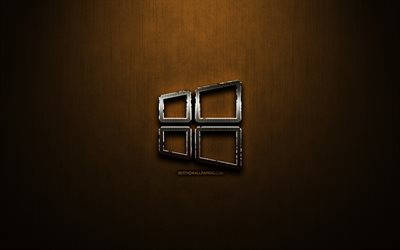 Windows10リニアロゴ, 創造, の, 青銅の金属の背景, Windows10のロゴ, ブランド, Windows10