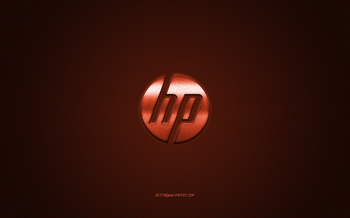 HP: n logo, pronssi kiilt&#228;v&#228; logo, HP-metalli-tunnus, Hewlett-Packard, taustakuva HP-laitteisiin, pronssi hiilikuitu rakenne, HP, merkkej&#228;, creative art