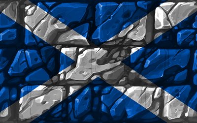 Bandiera scozzese, brickwall, 4k, i paesi Europei, simboli nazionali, Bandiera della Scozia, creativo, Scozia, Europa, Scozia 3D bandiera