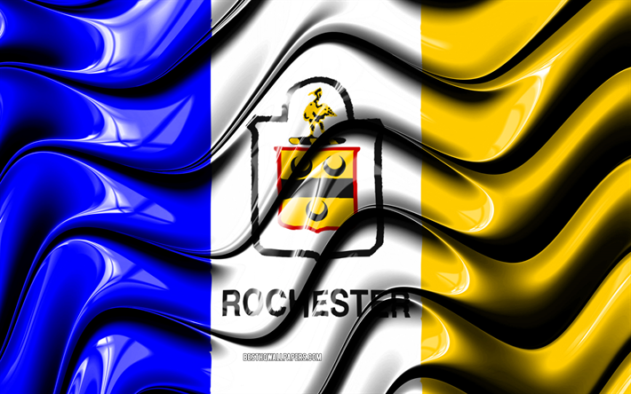 Rochester bandeira, 4k, Estados unidos cidades, Nova York, Arte 3D, Bandeira de Rochester, EUA, Cidade de Rochester, cidades da am&#233;rica, Rochester 3D bandeira, Cidades dos EUA, Rochester