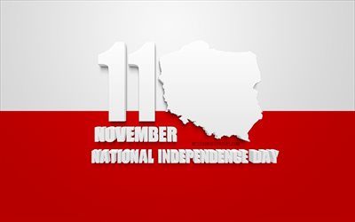 Pologne le Jour de l'Indépendance, le 11 novembre, le Drapeau de la Pologne, de l'Indépendance Nationale, la Journée, la Pologne, Pologne de la carte de la silhouette, 3d drapeau de la Pologne