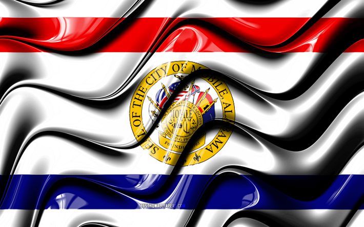 M&#243;veis bandeira, 4k, Estados unidos cidades, Alabama, Arte 3D, Bandeira de M&#243;veis, EUA, Cidade de M&#243;veis, cidades da am&#233;rica, Mobile 3D bandeira, Cidades dos EUA, M&#243;veis