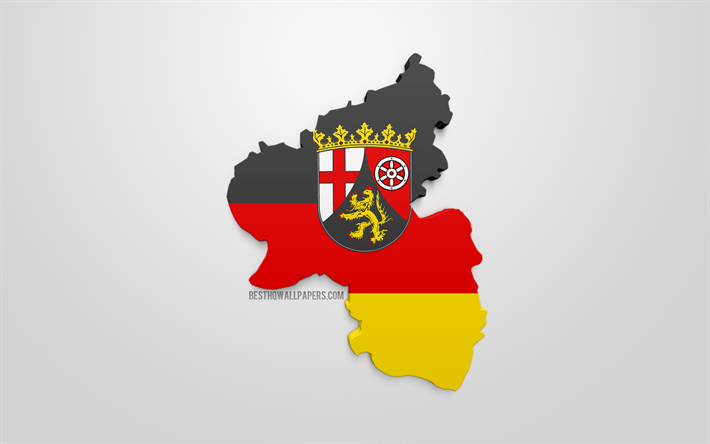 Ren&#226;nia-Palatinado mapa silhueta, 3d bandeira da Ren&#226;nia-Palatinado, estado federal da Alemanha, Arte 3d, Ren&#226;nia-Palatinado 3d bandeira, Alemanha, Europa, Ren&#226;nia-Palatinado, geografia, Estados da Alemanha