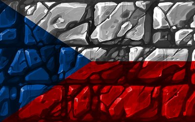 Czech flag, brickwall, 4k, European countries, national symbols, Flag of Czech Republic, creative, Czech Republic, Europe, Czech Republic 3D flag
