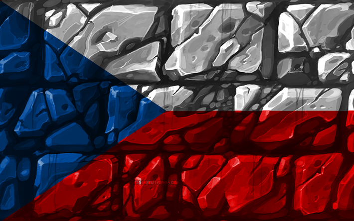 Tšekin lippu, brickwall, 4k, Euroopan maissa, kansalliset symbolit, Lippu tšekki, luova, Tšekin Tasavalta, Euroopassa, Tšekin Tasavalta 3D flag