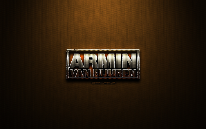 Armin van Buuren glitter logo, music stars, creative, bronze metal background, Armin van Buuren logo, music brands, Armin van Buuren