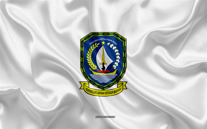 フラグのリアウ諸島, 4k, 絹の旗を, 州のインドネシア, シルクの質感, リアウ諸島フラグ, インドネシア, リアウ諸島州