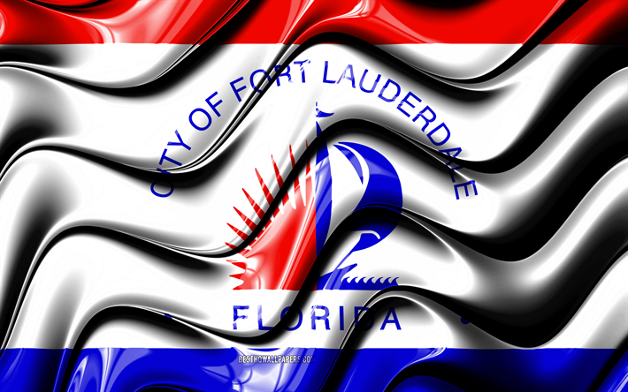 Fort Lauderdale flag, 4k, United States cities, Florida, 3D art, Flag of Fort Lauderdale, USA, City of Fort Lauderdale, american cities, Fort Lauderdale 3D flag, US cities, Fort Lauderdale