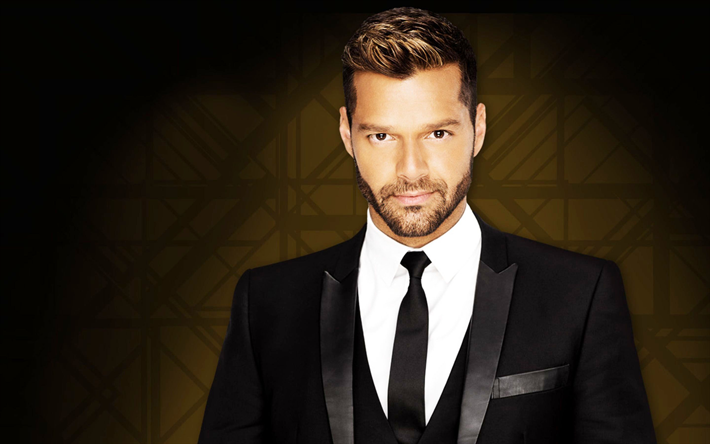 Ricky Martin, Puerto rican singer, portrait, photoshoot, black classic costume, handsome man