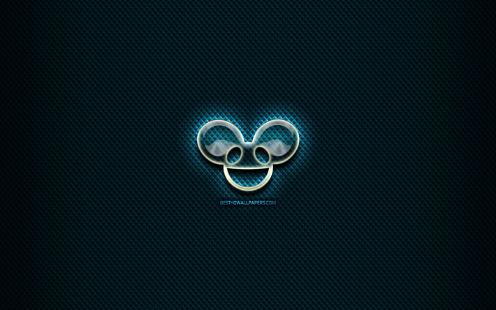 Deadmau5 glass logo, blue background, music stars, artwork, brands, Deadmau5 logo, creative, Deadmau5