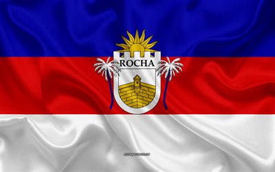 Lipun Rocha Department, 4k, silkki lippu, department of Uruguay, silkki tekstuuri, Rocha lippu, Uruguay, Rocha Department