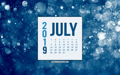 Temmuz 2019 takvim, blue motion blur arka plan, yaratıcı mavi arka plan, 2019 takvimleri, Temmuz 2019 kavram, mavi 2019 Temmuz takvim