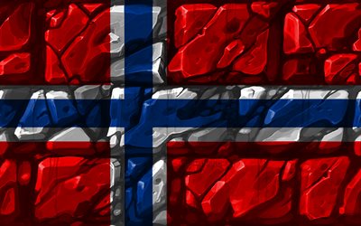 Norwegian flag, brickwall, 4k, European countries, national symbols, Flag of Norway, creative, Norway, Europe, Norway 3D flag