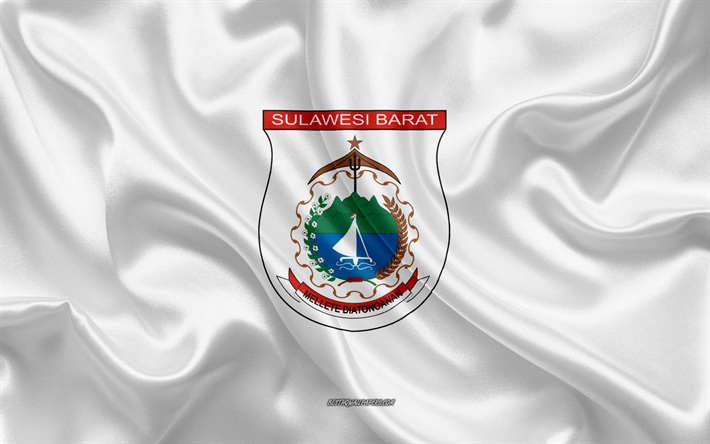 Bandera del Oeste de Sulawesi, 4k, bandera de seda, provincia de Indonesia, de seda, de textura, al Oeste de Sulawesi, bandera, Indonesia, Oeste de la Provincia de Sulawesi