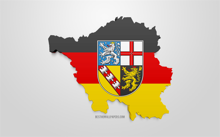 Saarlandin kartta siluetti, 3d lippu Saarland, osavaltion Saksa, 3d art, Saarlandin 3d flag, Saksa, Euroopassa, Saarland, maantiede, Valtiot Saksa