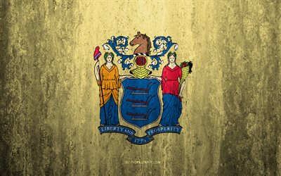 Drapeau du New Jersey, 4k, pierre fond, &#233;tat Am&#233;ricain, grunge drapeau, New Jersey drapeau, etats-unis, grunge art, New Jersey, des drapeaux des &#233;tats des &#233;tats-unis