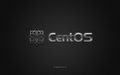 CentOS-logo, hopea kiilt&#228;v&#228; logo, CentOS metalli-tunnus, taustakuva CentOS-laitteet, harmaa hiilikuitu rakenne, CentOS, merkkej&#228;, creative art