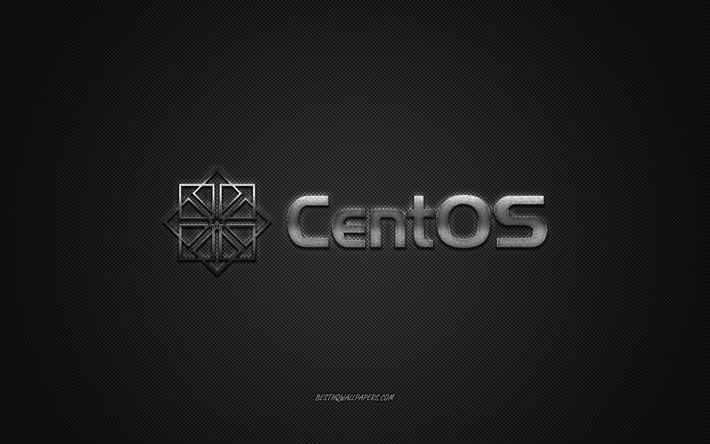 Logo CentOS, argento lucido logo, CentOS metallo emblema, carta da parati per CentOS dispositivi, grigio in fibra di carbonio trama, CentOS, marchi, arte creativa