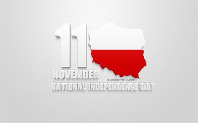 ポーランド国の独立記念日, 11月, ポーランドシルエットを地図, 3dフラグのポーランド, ご挨拶カード, ポーランド, 独立記念日