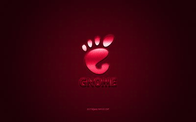 GNOME logotyp, rosa gl&#228;nsande logotyp, GNOME metall emblem, tapeter f&#246;r GNOME-enheter, UNIX, rosa kolfiber konsistens, GNOME, varum&#228;rken, kreativ konst