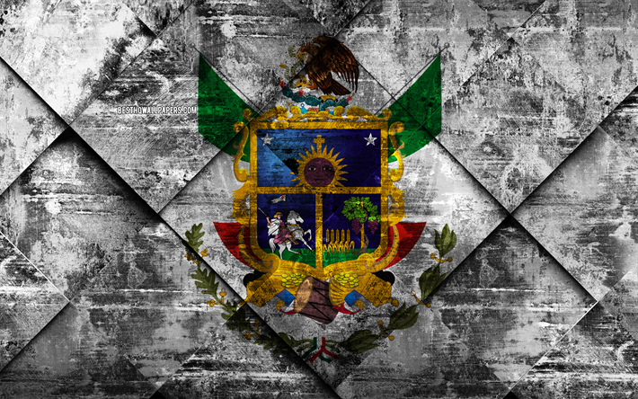 flagge von queretaro, grunge, kunst, rhombus grunge-textur, mexikanischen staat queretaro-flag, mexiko, queretaro, mexico, kreative kunst