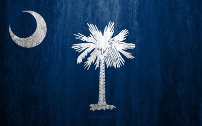 Flag of South Carolina, 4k, stone background, American state, grunge flag, South Carolina flag, USA, grunge art, South Carolina, flags of US states
