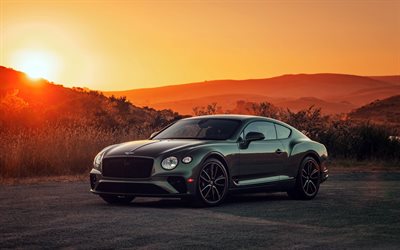 4k, Bentley Continental GT, coucher de soleil, en 2019, les voitures, les voitures de luxe, 2019 Bentley Continental GT, voitures britanniques, Bentley