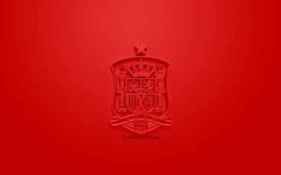 Spanien i fotboll, kreativa 3D-logotyp, r&#246;d bakgrund, 3d-emblem, Spanien, Europa, UEFA, 3d-konst, fotboll, snygg 3d-logo