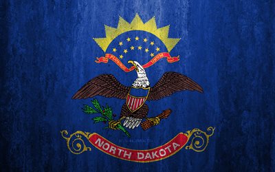 Flagga f&#246;r Norr Dakota, 4k, sten bakgrund, Amerikanska staten, grunge flagga, North Dakota flagga, USA, grunge konst, North Dakota, flaggor i USA