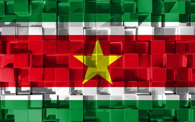 Flag of Suriname, 3d flag, 3d cubes texture, Flags of South America countries, 3d art, Suriname, South America, 3d texture, Suriname flag
