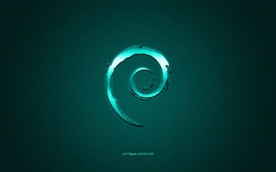 Debian cihazlar i&#231;in Debian logosu, turkuaz parlak logo, GNOME metal amblem, duvar kağıdı, karbon fiber doku, Debian, markalar, yaratıcı sanat turkuaz