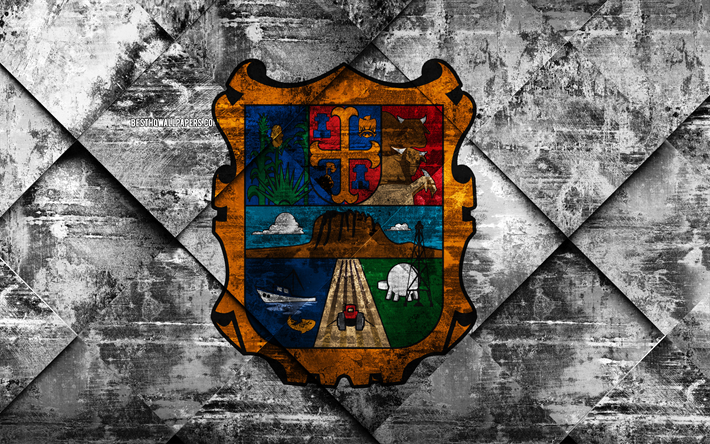 Flag of Tamaulipas, grunge art, rhombus grunge texture, Mexican state, Tamaulipas flag, Mexico, Tamaulipas, State of Mexico, creative art