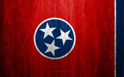 Flagga av Tennessee, 4k, sten bakgrund, Amerikanska staten, grunge flagga, Tennessee flagga, USA, grunge konst, Tennessee, flaggor i USA