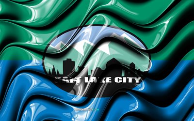 ソルトレイクシティのフラグ, 4k, 米国の都市, ユタ, 3Dアート, 旗のソルトレイクシティ, 米国, 都市のソルトレイクシティ, アメリカの都市, ソルトレイクシティの3Dフラグ, ソルトレイクシティ