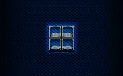 Microsoft vidrio logotipo, fondo azul, ilustraci&#243;n, marcas, Microsoft logo nuevo, creativo, Microsoft