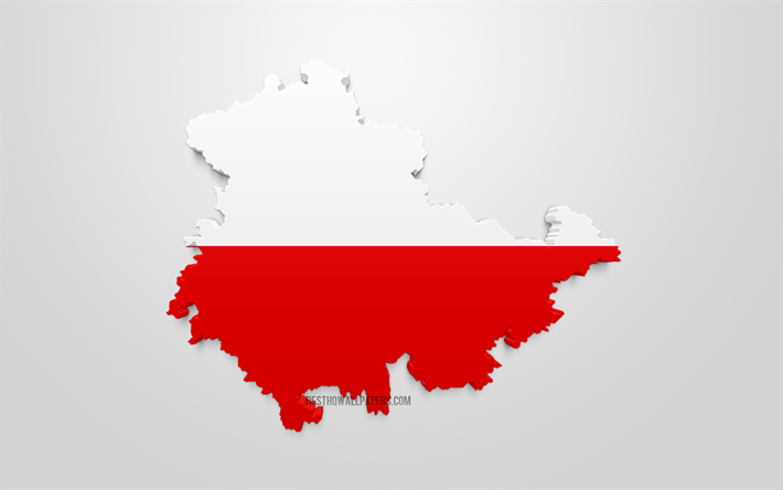 Almanya Thuringia, Almanya federal devletin Thuringia harita siluet, 3d Bayrak, 3d sanat, Thuringia 3d bayrak, Almanya, Avrupa, Thuringia, coğrafya, Devletleri