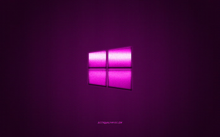 Windows cihazlar i&#231;in Windows 10 logo, pembe parlak logosu, Windows 10 metal amblem, duvar kağıdı, karbon fiber doku, 10, Windows, markalar, yaratıcı sanat pembe