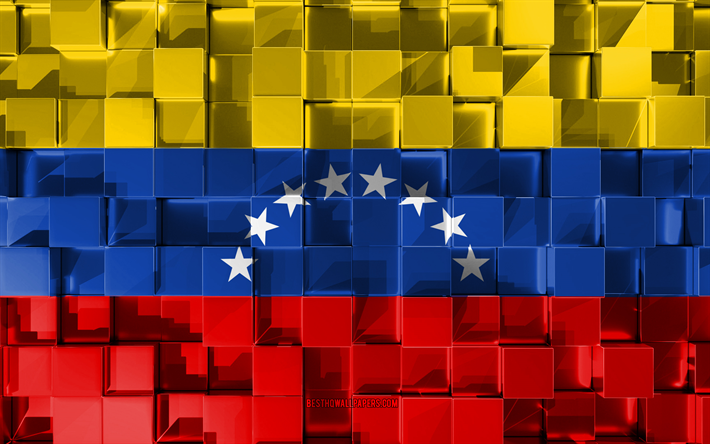 Bandiera del Venezuela, 3d, bandiera, cubetti di grana, Bandiere delle nazioni dell&#39;America del Sud, arte 3d, Venezuela, Sud America, texture 3d, bandiera Venezuela