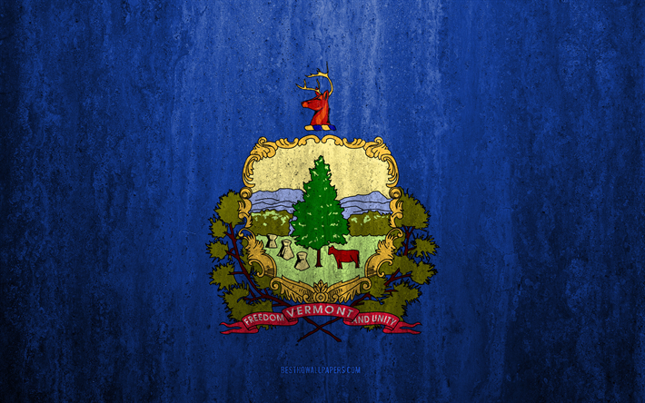 Vermont BİZE, 4k, taş arka plan, Amerikan devleti, grunge bayrak, bayrak, Vermont, USA grunge t&#252;r&#252;, bayrakları bayrak Devletleri
