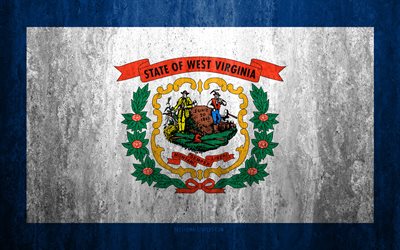 Flag of West Virginia, 4k, stone background, American state, grunge flag, West Virginia flag, USA, grunge art, West Virginia, flags of US states
