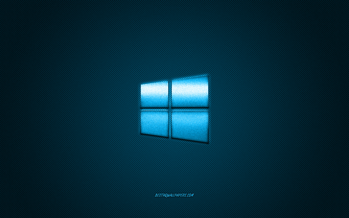 Windows10のロゴ, 青色の光沢のあるロゴ, Windows10金属エンブレム, 壁紙Windows用のデバイス, 青炭素繊維の質感, Windows, ブランド, 【クリエイティブ-アート