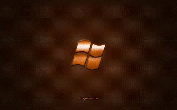 Windows logo, bronze shiny logo, Windows metal emblem, wallpaper for Windows devices, bronze carbon fiber texture, Windows, brands, creative art